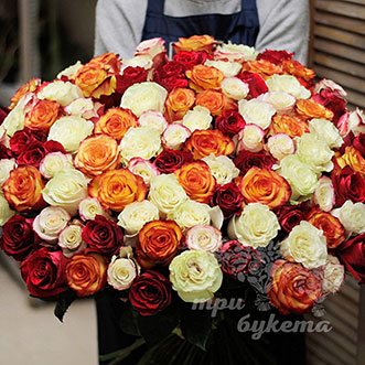 101 разноцветная роза (Premium) 80 см.