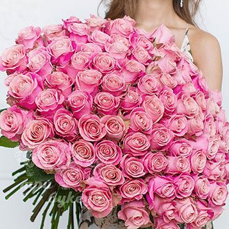 101 розовая роза (Premium) 60 см.