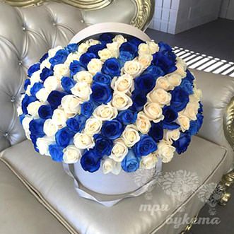 101 синяя и белая роза в коробке
