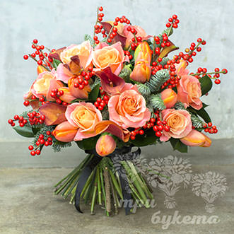 Новогодний букет из 11 оранжевых роз