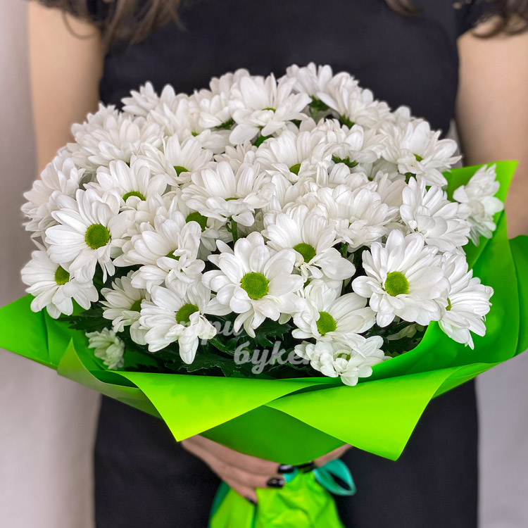 Букет из 15 белых куст. хризантем (крупный план)